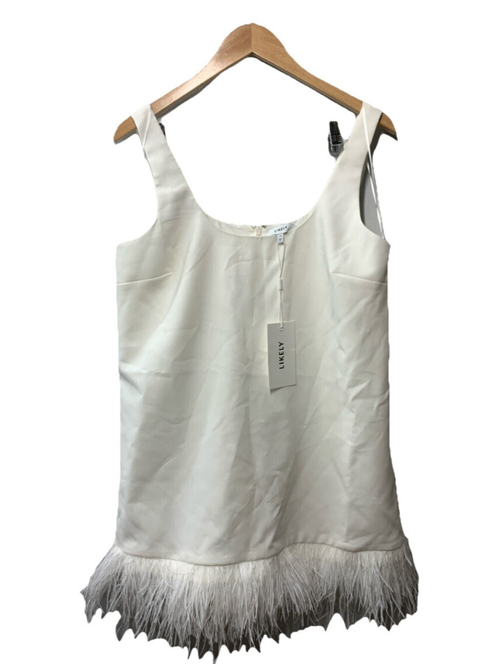Likely Scooped Marullo Dress Sleeveless with Ostrich Feathers Size 12 White